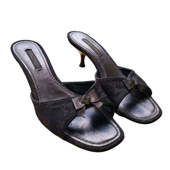 Y2k Louis Vuitton Monogram Bow Kitten Heel Mule - Size 35 EU - Picture 1 of 8